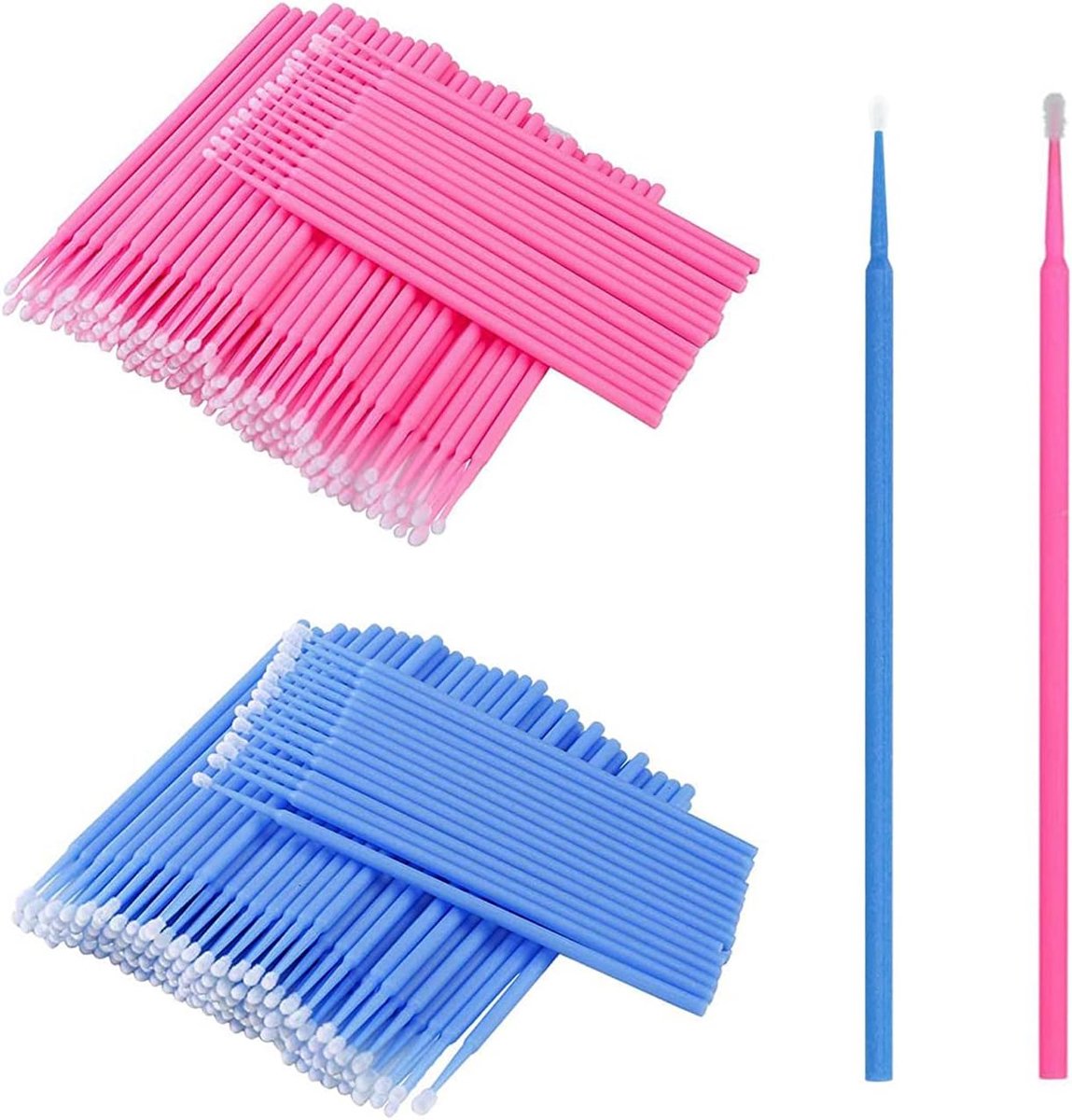 Micro Brushes Disposable 200 stuks - Roze en Blauw - Comfortabele handgreep - Ideaal voor wimperextensions - ShopVlot
