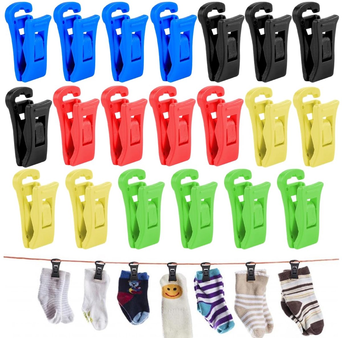 Sokkenklemmen voor wasmachine - 20 kleurrijke sokkenclips - antislip met haken - voorkomt verlies van sokken - ShopVlot