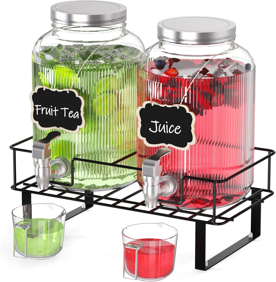 Glazen drankdispenser 4 liter - set van 2 - met tap - perfect voor feesten - ShopVlot