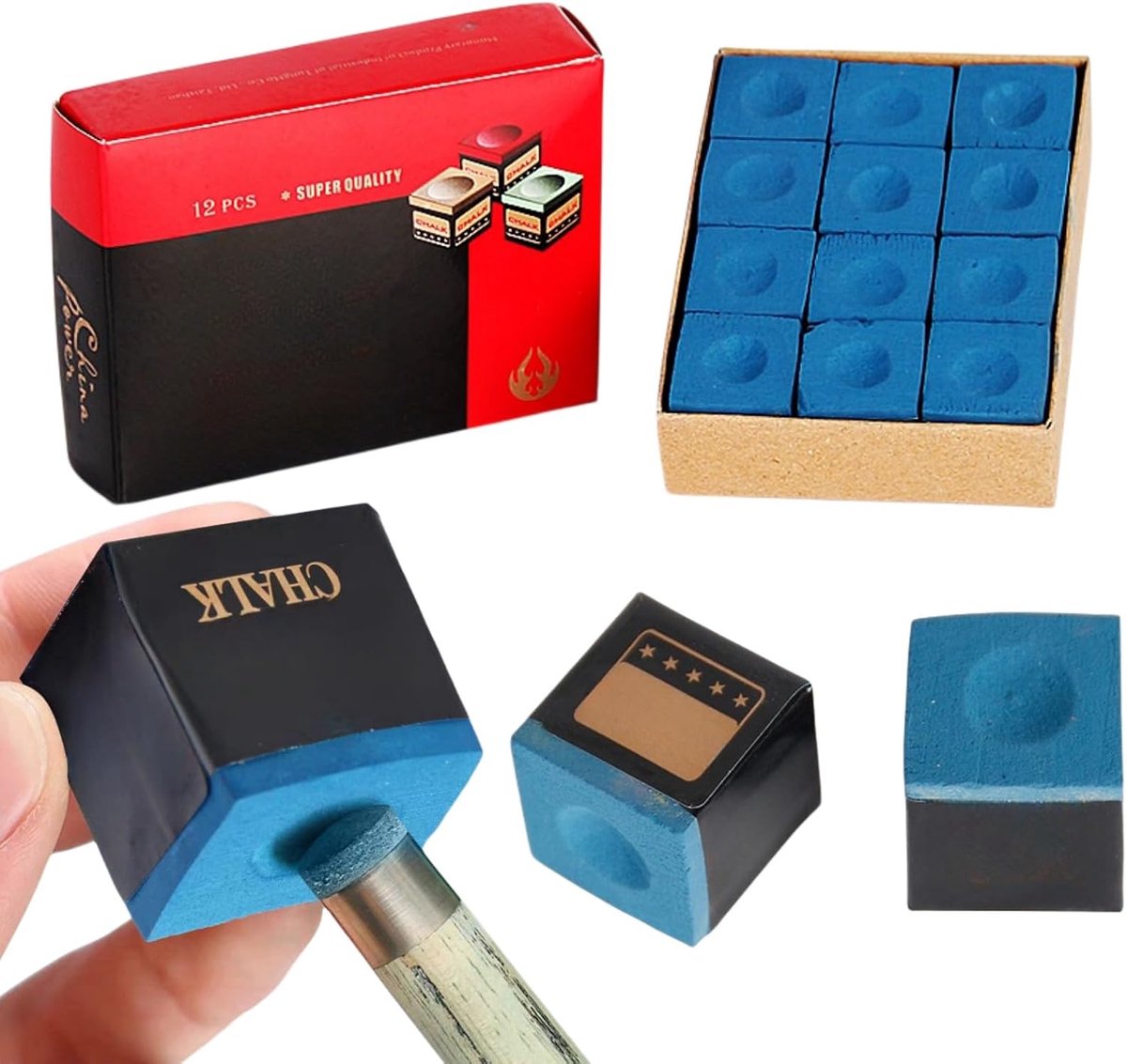 Billiard Chalk 12 Stuks - Blauwe Billiardkrijt - Calciumcarbonaat - Verhoogt grip van de queue - ShopVlot