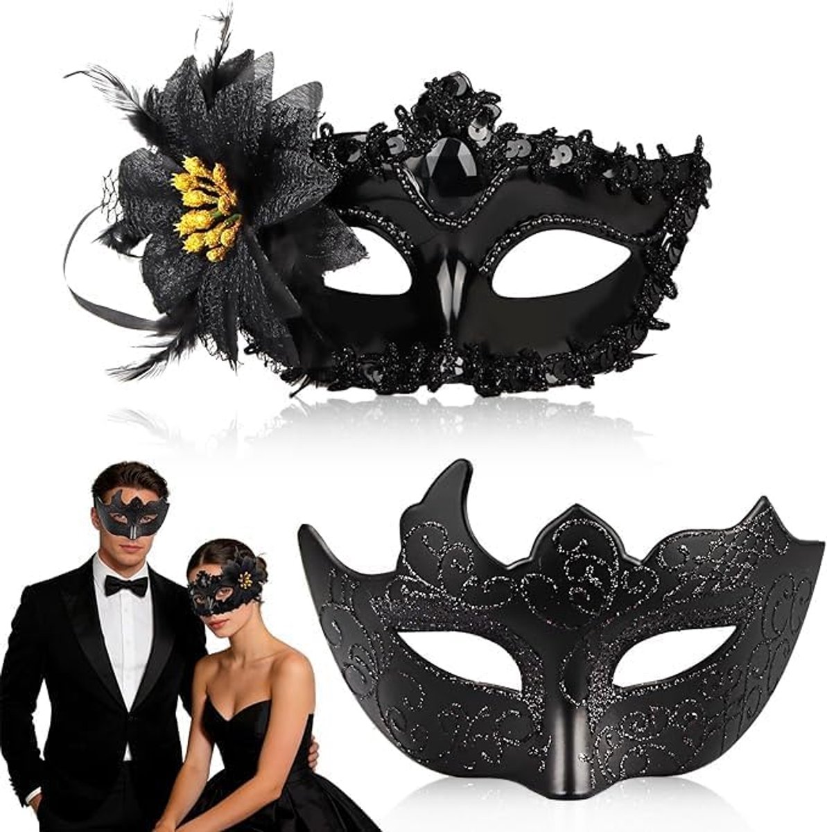 Venetiaanse maskers voor koppels - zwart - sexy oogmasker - ideaal voor carnaval - ShopVlot