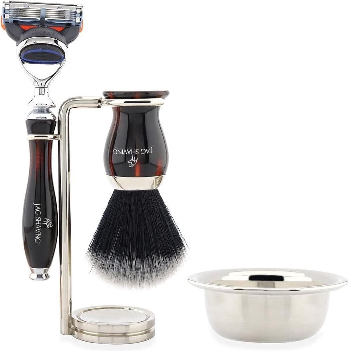 Scheerset voor mannen - synthetische haar borstel - roestvrijstalen standaard - perfect voor nat scheren - ShopVlot