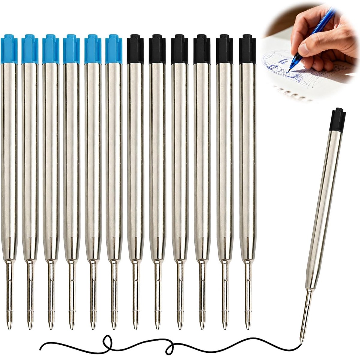 Vulpen navullingen 12 stuks - Grote capaciteit - Blauw en zwart - Geschikt voor G2 - ShopVlot