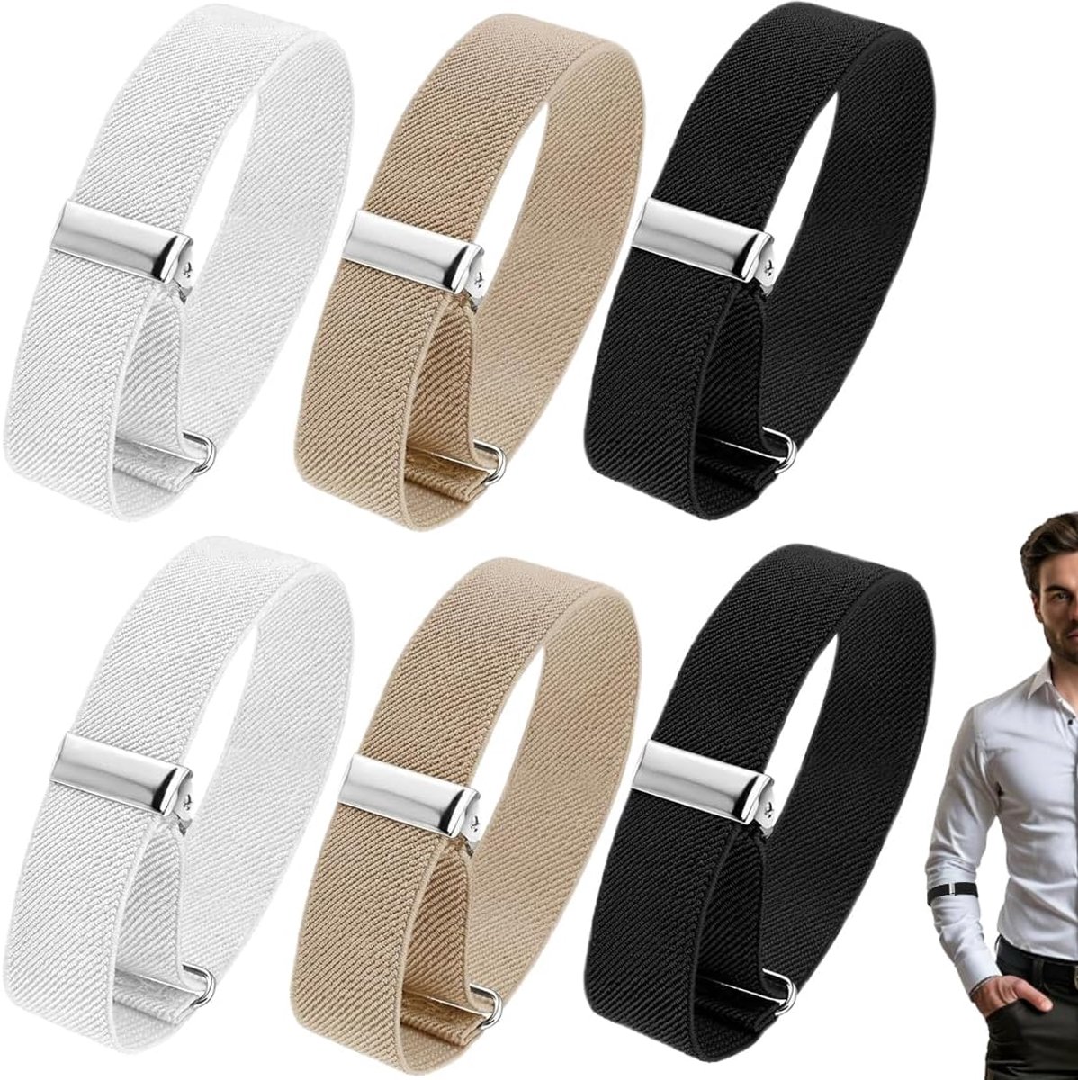 Hemdhouders voor mannen - 3 paar elastische mouwhouders - hoogwaardig polyester - houdt mouwen op hun plek - ShopVlot