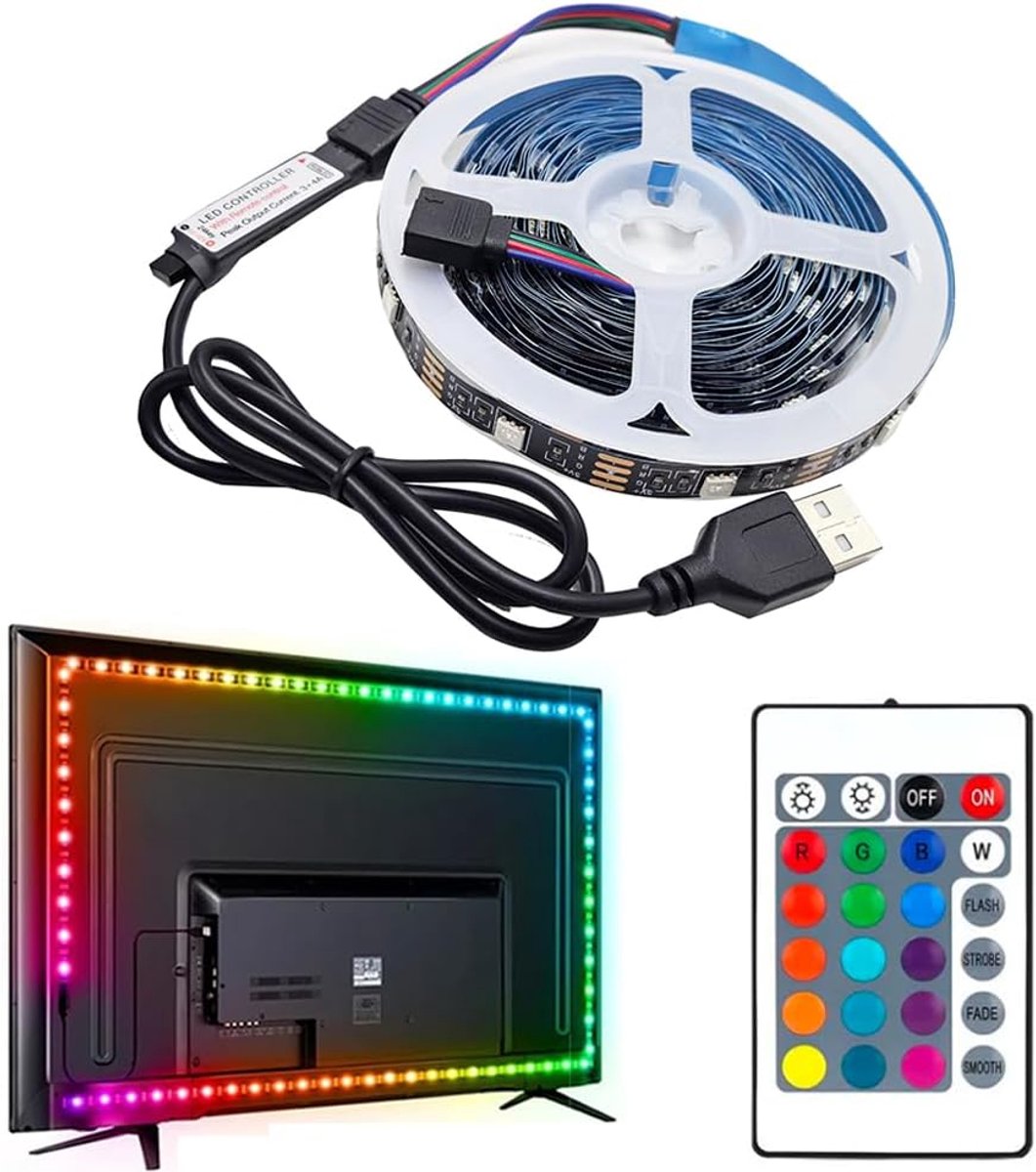 LED Strip Licht 5V USB 5 meter - RGB Kleurverandering - 24 toets afstandsbediening - Creëer sfeervolle verlichting - ShopVlot