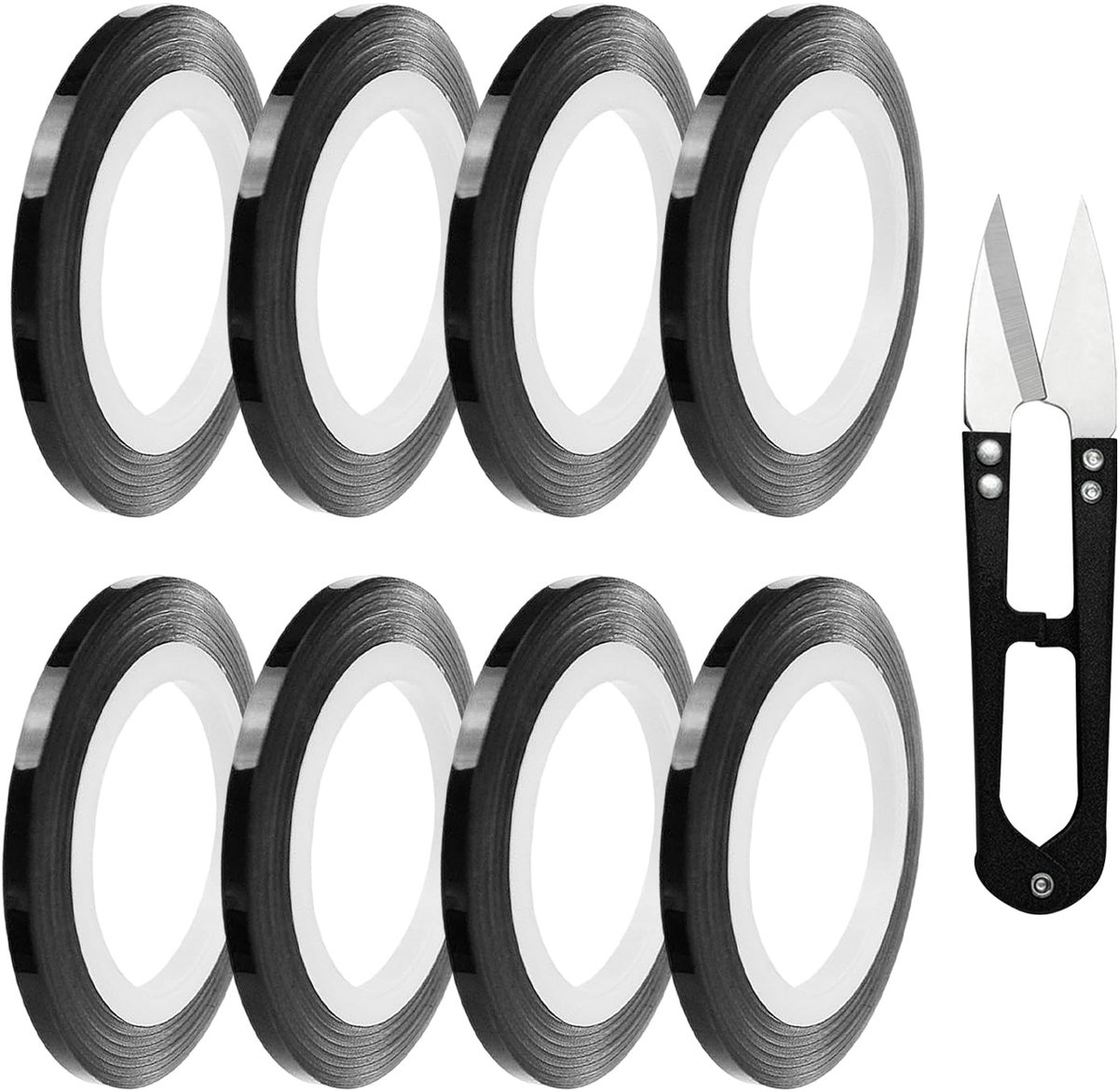 Grafiektape 3mm - Zwart zelfklevend - 8 Rollen met Schaar - Perfect voor knutselprojecten - ShopVlot