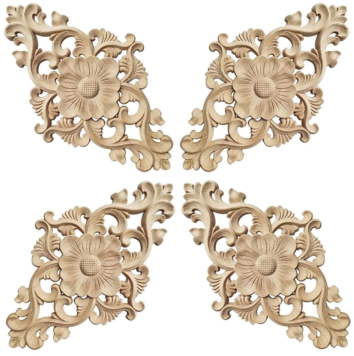 Houten meubels decoratie 4 stuks - Onbehandelde applicaties - Hoekornamenten - Perfect voor deuren en kasten - ShopVlot