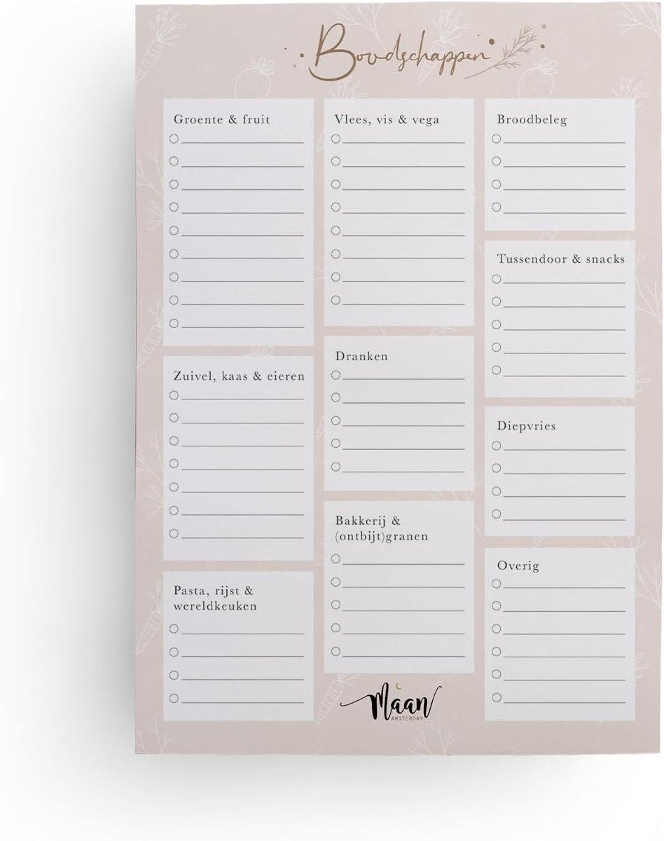 Boodschappenlijst A5 - Beige - met categorieën - overzichtelijk boodschappen doen - ShopVlot