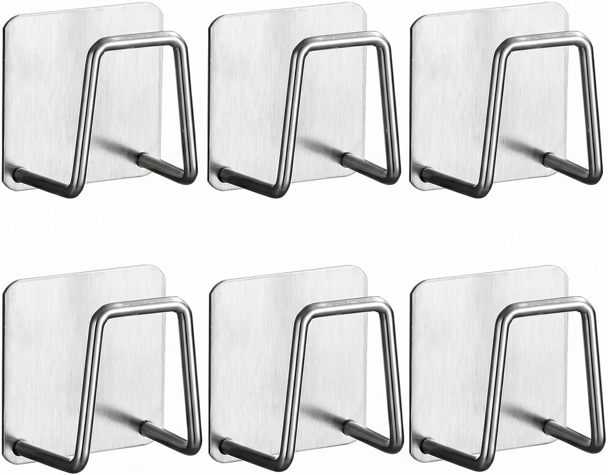 Sponshouder gootsteen 6 stuks - 304 roestvrij staal - zelfklevend - waterdicht en multifunctioneel - ShopVlot