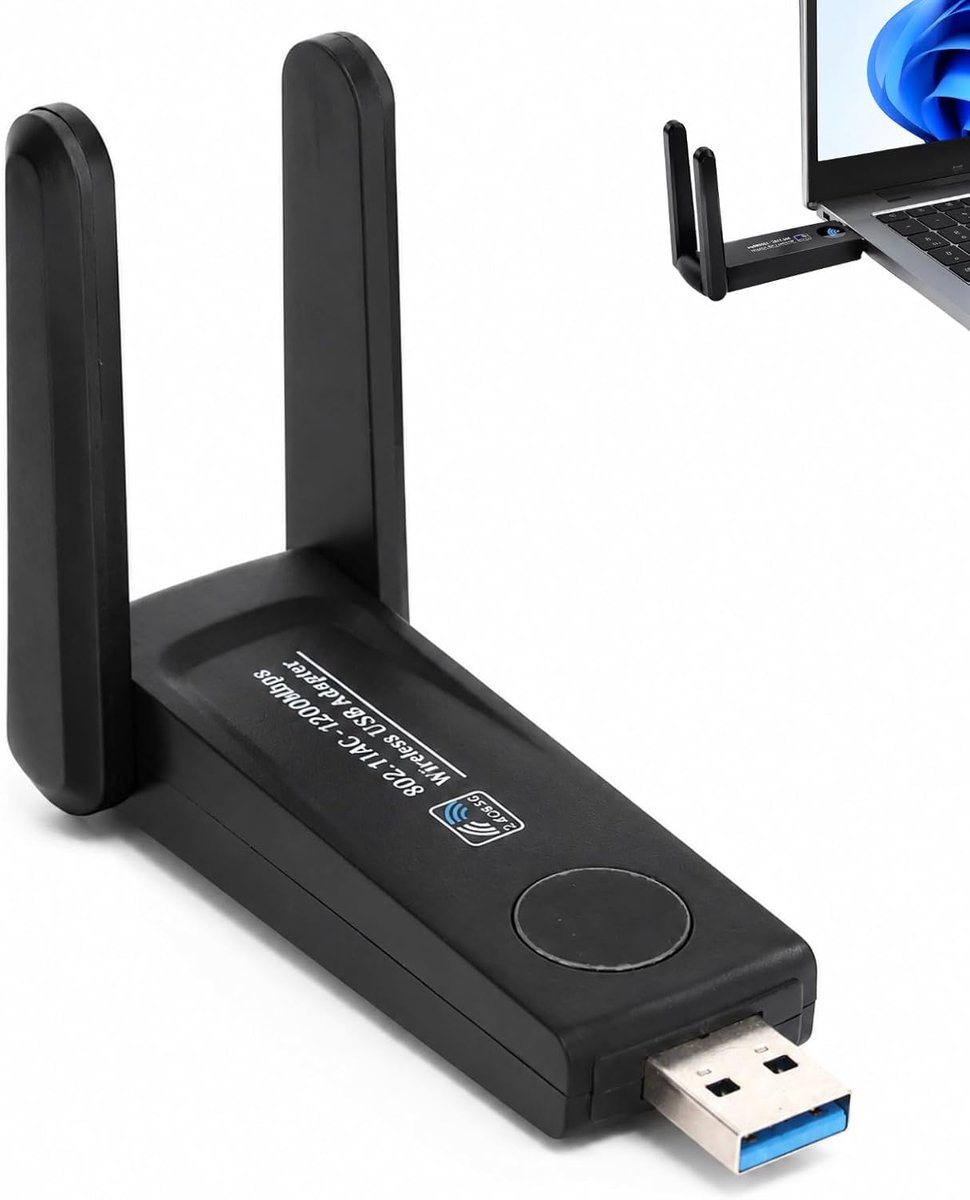USB WLAN Stick 1200Mbps - Dual Band 2.4GHz/5GHz - Betrouwbare internetverbinding - Geschikt voor Windows - ShopVlot