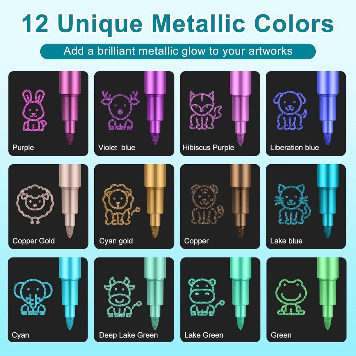 Viltstiften metallic 12 kleuren - glinsterende markers - sterke dekking - perfect voor scrapbooking - ShopVlot