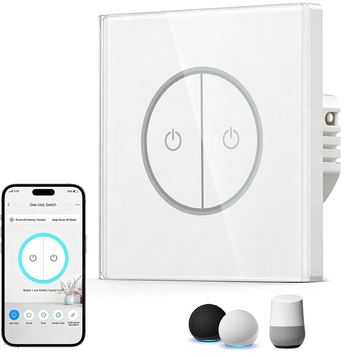 Wifi-lichtschakelaar Touch - zwart - neutrale geleider vereist - spraakbesturing met Alexa/Google Assistant - ShopVlot