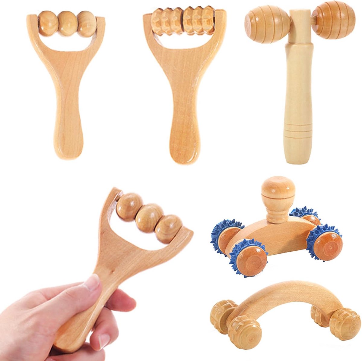 Massage set hout - set van 5 maderotherapie tools - premium massage roller - pijnverlichting en ontspanning - ShopVlot