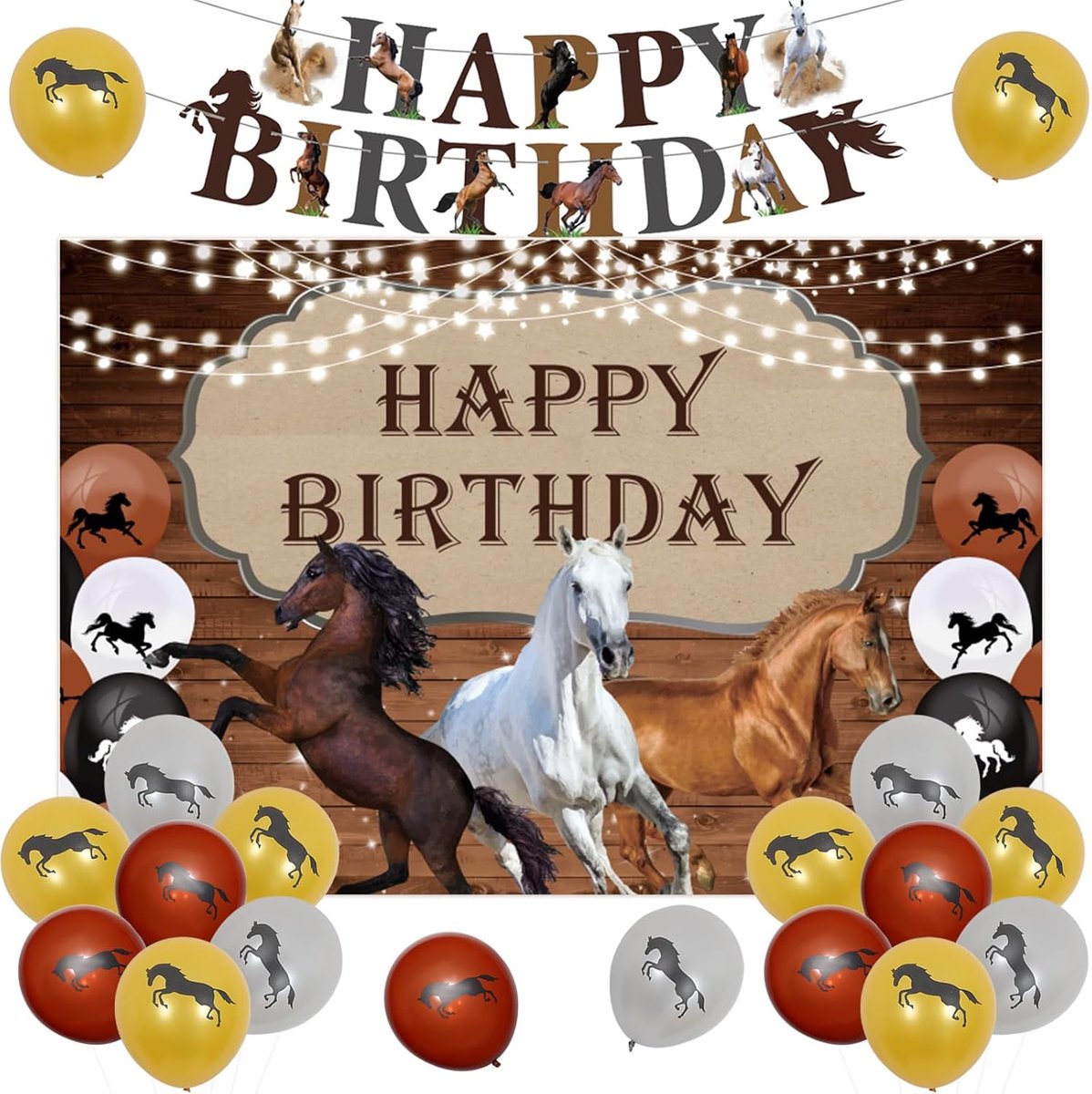 Verjaardagsdecoratie paarden - Achtergrondbanner en ballonnen - Paardenthema voor jongens en meisjes - ShopVlot