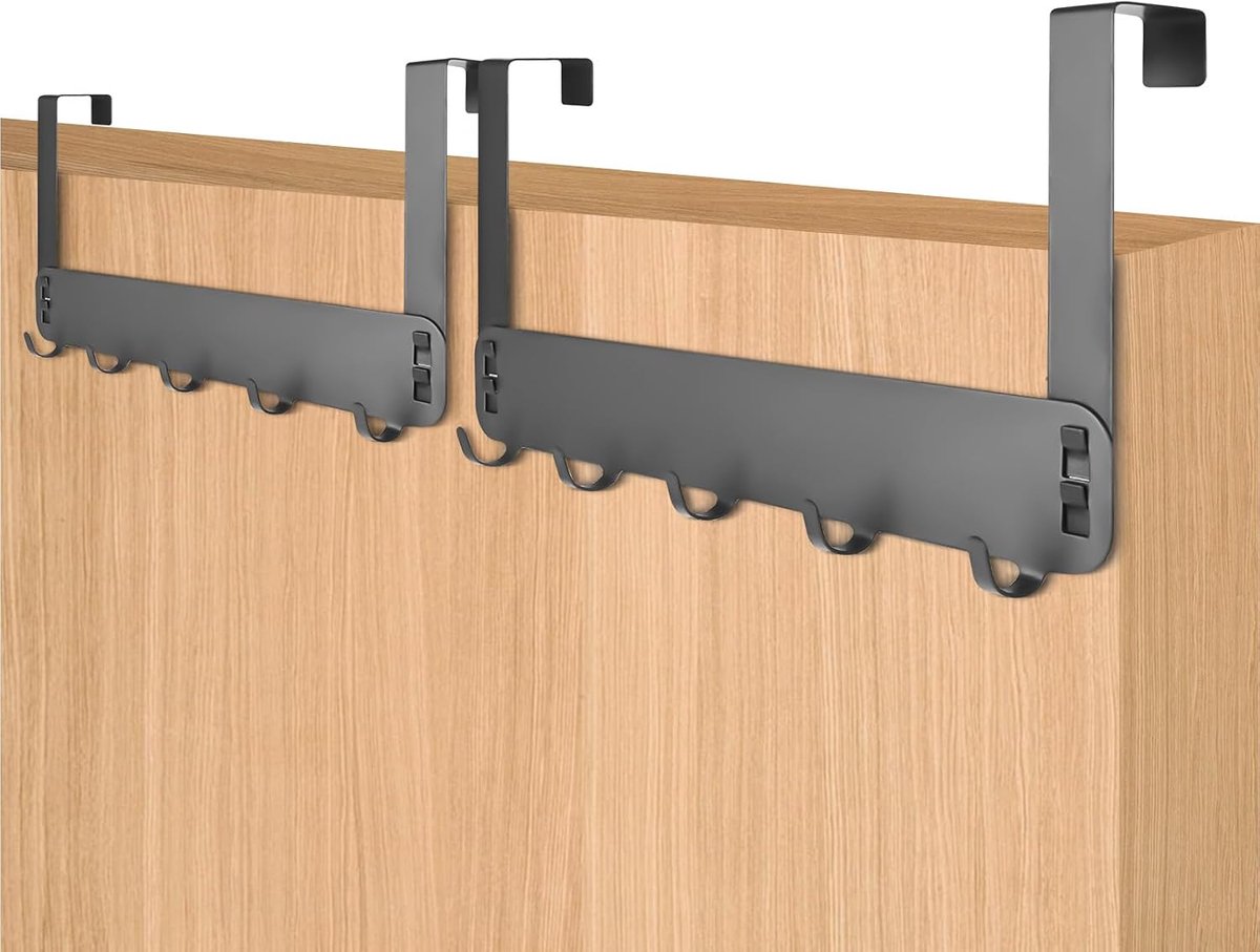 Deur kledinghaken 2 stuks - Grijze deurhaken met 5 haken - Duurzaam voor Duitse deuren - Ideaal voor extra opbergruimte - ShopVlot