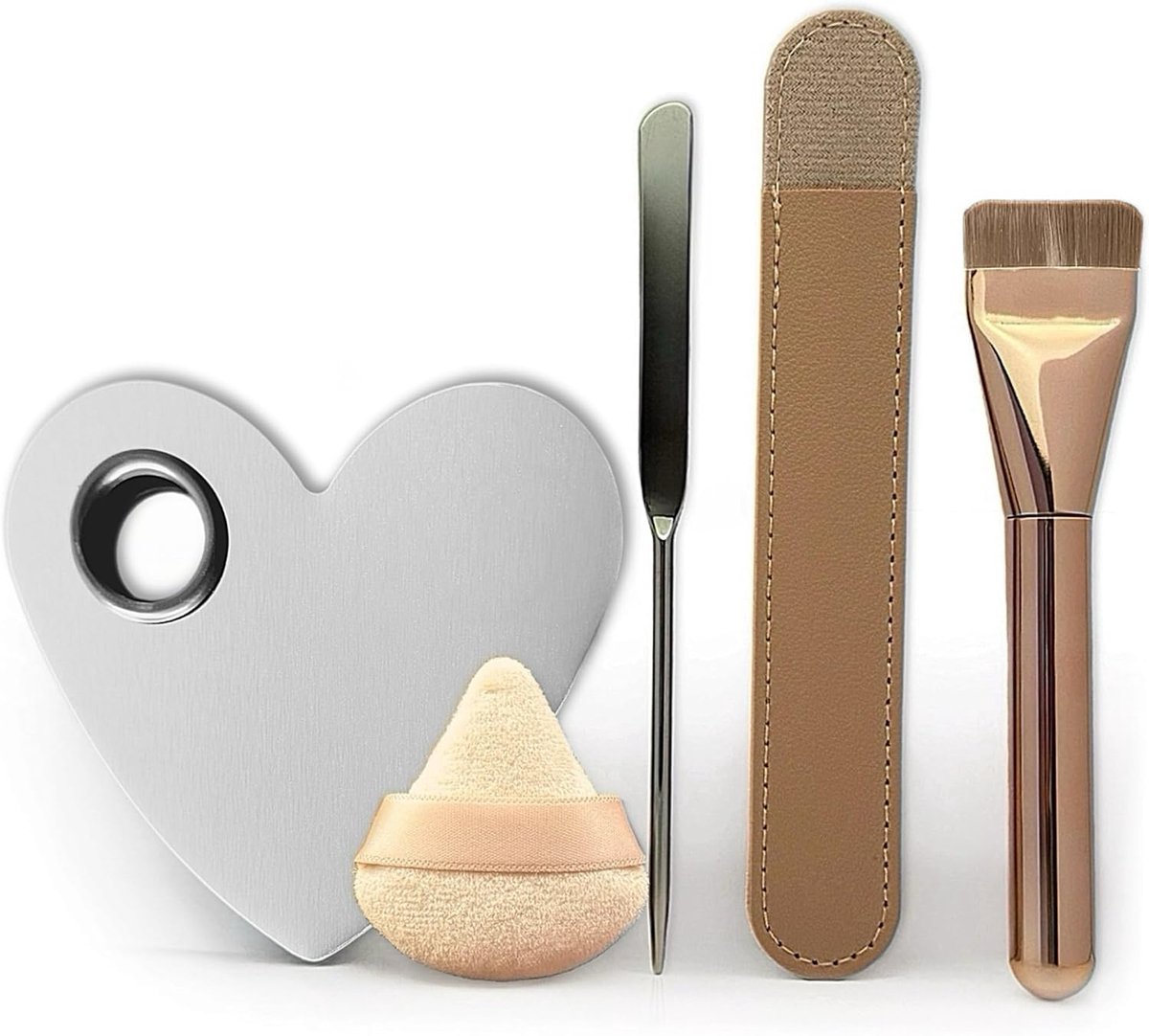 Makeupkwasten Set - Platter Foundationkwast - Roestvrijstalen Spatel - Perfecte Blend voor een Vlekkeloze Huid - ShopVlot