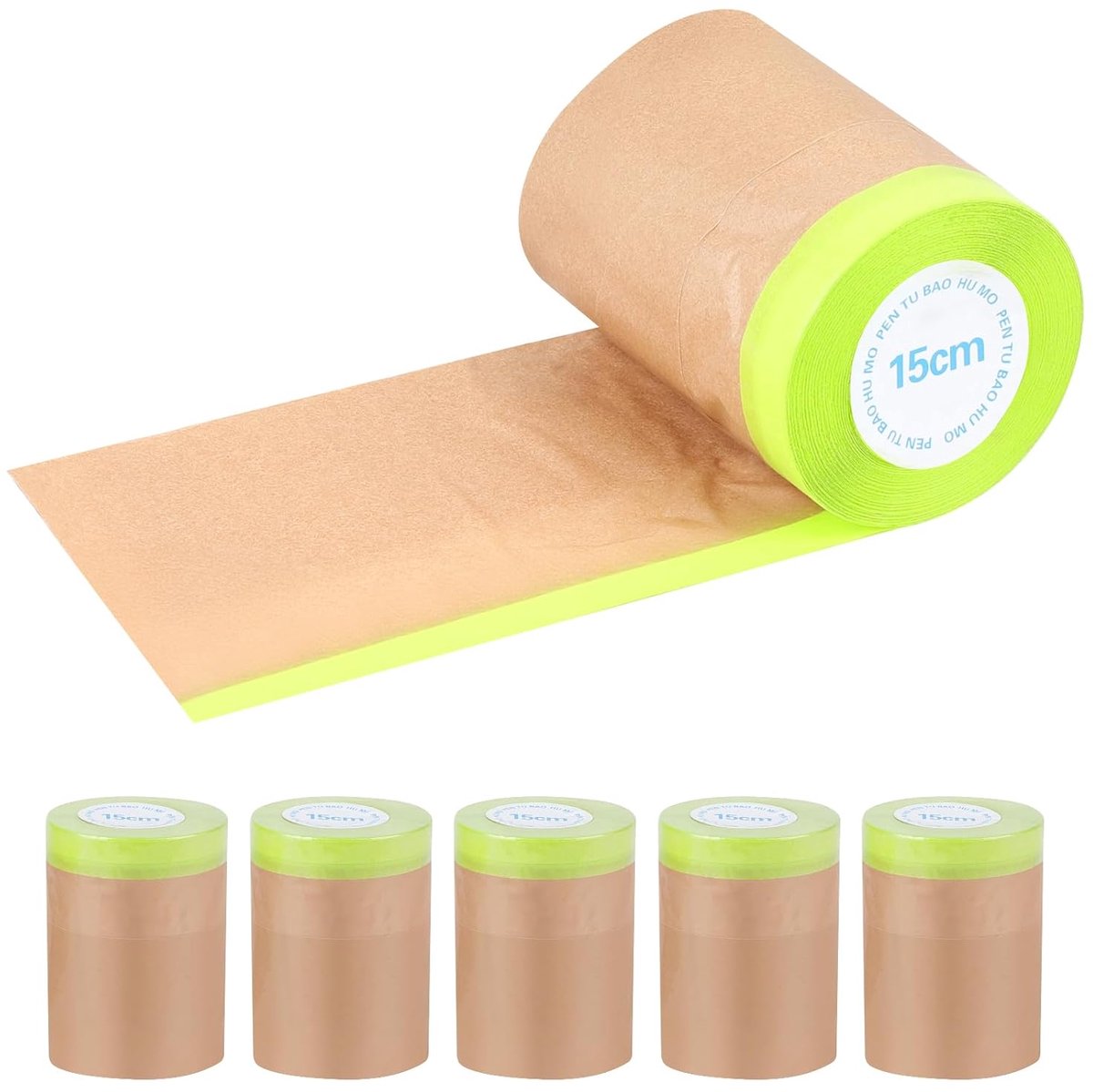Schilderkaarten 15 cm x 15 m - 6 maskerbanden - lakbeschermingsfolie - bescherm muren en meubels - ShopVlot