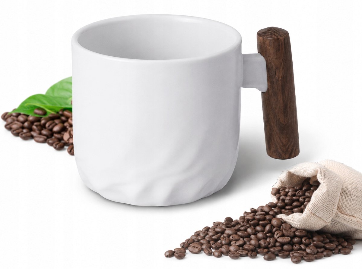 Merkloos Merkloze Keramische Espressokop 70ml met Houten Handvat - Retro Stijl