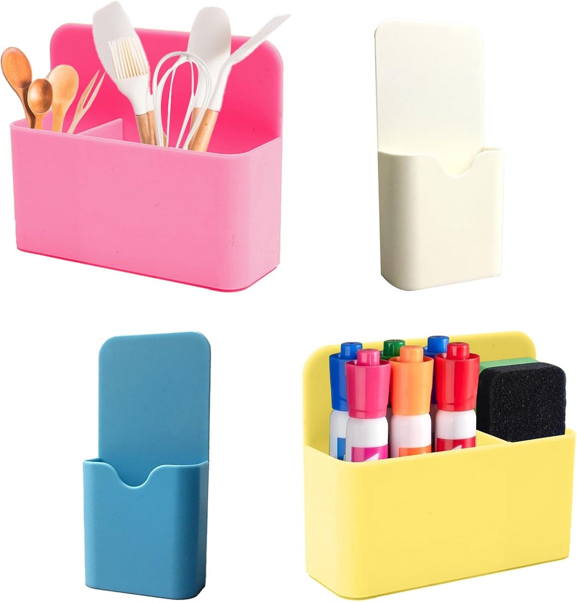 Magnetische penhouders 4 stuks - witte kunststof - verstelbare stopper - ideaal voor kantoor - ShopVlot