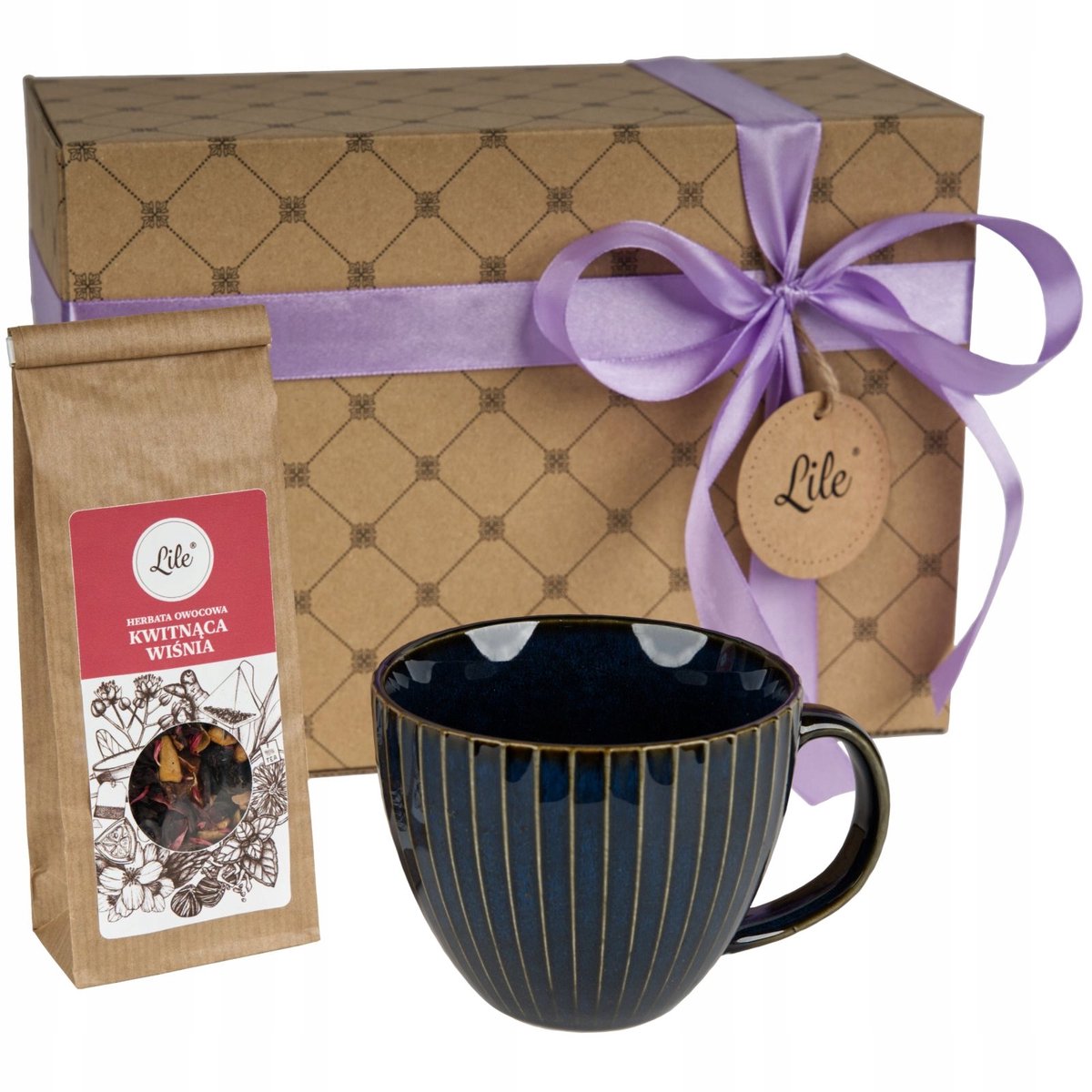 Merkloos Groot Theekopje met Fruitthee "Bloeiende Kaars" - 445ml - Cadeauset