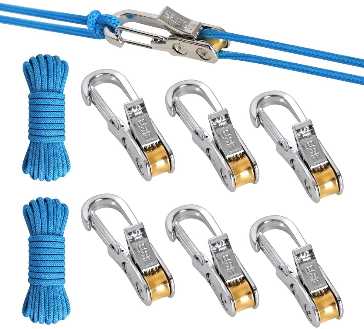 Seilspanner Rope Tensioner Tent Cable Roll Cable Tensioner Camping Stainless Steel Tension Tool with 6 Hooks 2 - SnelShoppen