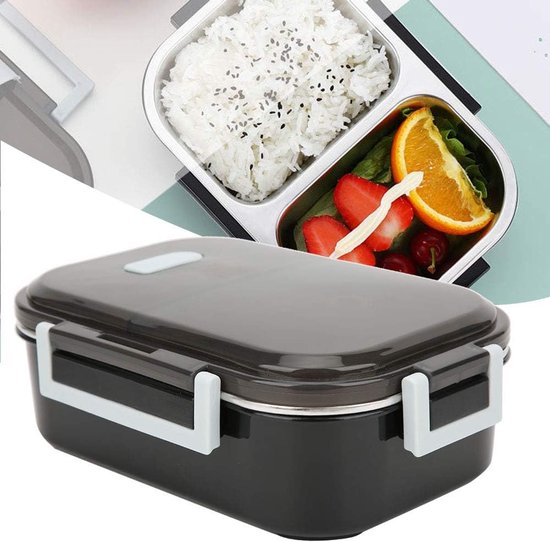 Lunchbox RVS - Bento Box Voedselcontainer - Maaltijden Meenemen - Lekvrij en Warmhoudend - 700ml - Zwart — afbeelding 2