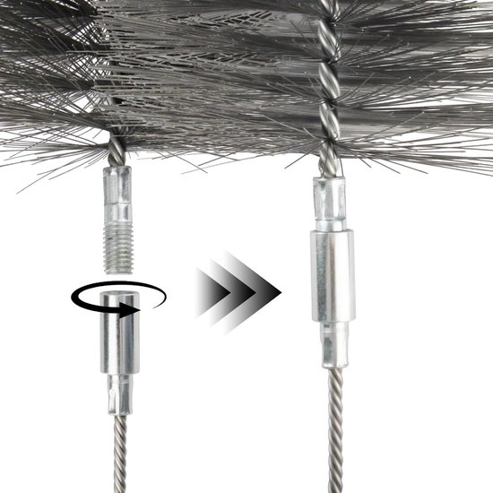 Set van 6 stuks schoorsteenbuisborstel 30mm 50mm 80mm 150mm schoorsteenveger borstel verwarmingsketelborstel ketelborstel haardbuis reinigingsborstel schoorsteenbezem met 1m buigbare duwstang — afbeelding 3