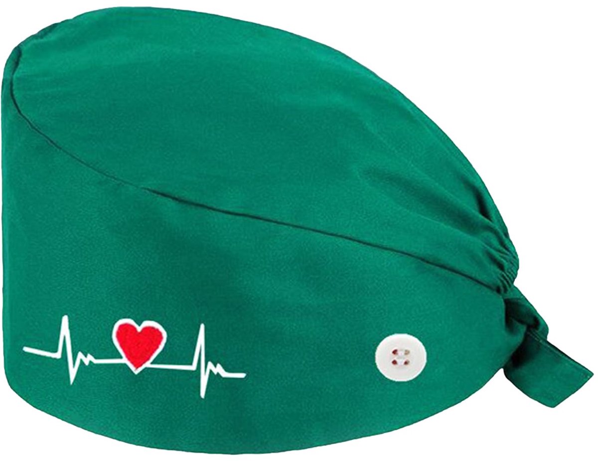 1 stuk verpleegstermuts, dokters-hoofddeksel, verstelbare opkap, knopkap van puur katoen, gezondheidsbeschermende werkmuts, geschikt voor ziekenhuizen, echte gezondheidscentra (groen)