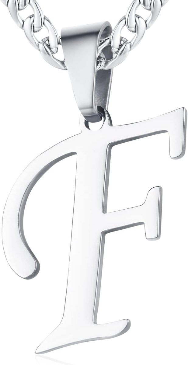 dames roestvrij staal letter A tot Z hanger initiaal halsketting met 6 mm brede pantserketting, lengte verstelbaar, Roestvrij staal
