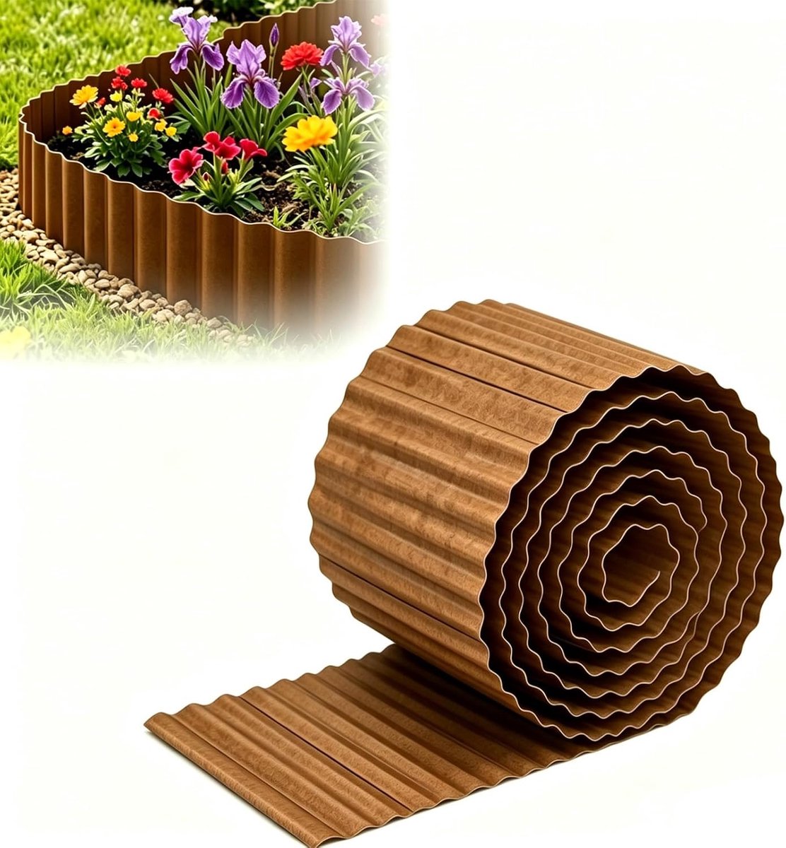 Gazonrand, metaal, bloembedrand voor tuin, 20 x 600 cm, gegolfde perkrand, gazonrandband met rooster, voor doe-het-zelf gazon, bloembed en landschapsarchitectuur