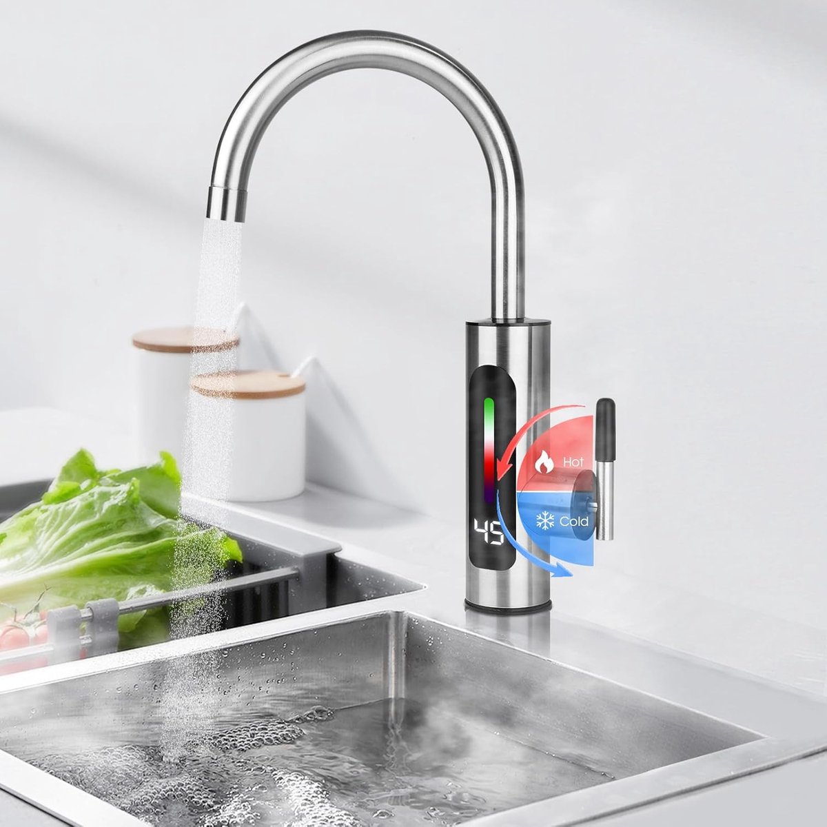 warmwaterkraan, 3000 W, elektrische kraan met led-temperatuurweergave, kraanboiler, onmiddellijke warmwaterkraan voor keuken en badkamer