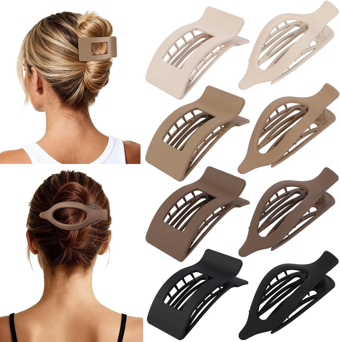 8 stuks klauwklem en haarklem, Franse platte haarklemmen met sterke grip, matte grote haarclip voor dun en dik haar
