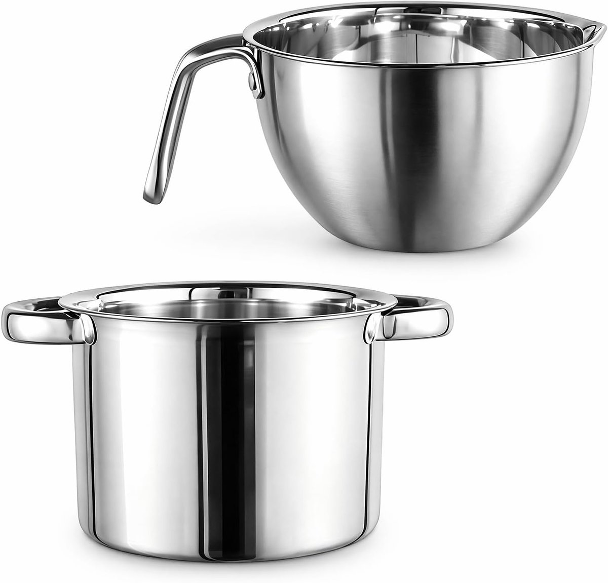 Smeltpan set roestvrij staal, 2,5 l waterbadkom & 1,8 l smeltkom met handvat, 304 roestvrij staal smeltpot voor chocolade, boter, kaarswas, zeep en suiker