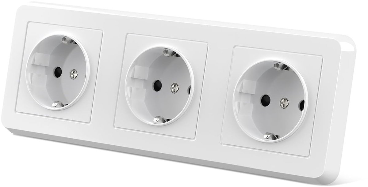 Stopcontacten, Schuko stopcontact, inbouw stopcontact, 16A 250V wandstopcontact, aarding met frame, 4000W, 224 * 82mm, Wit