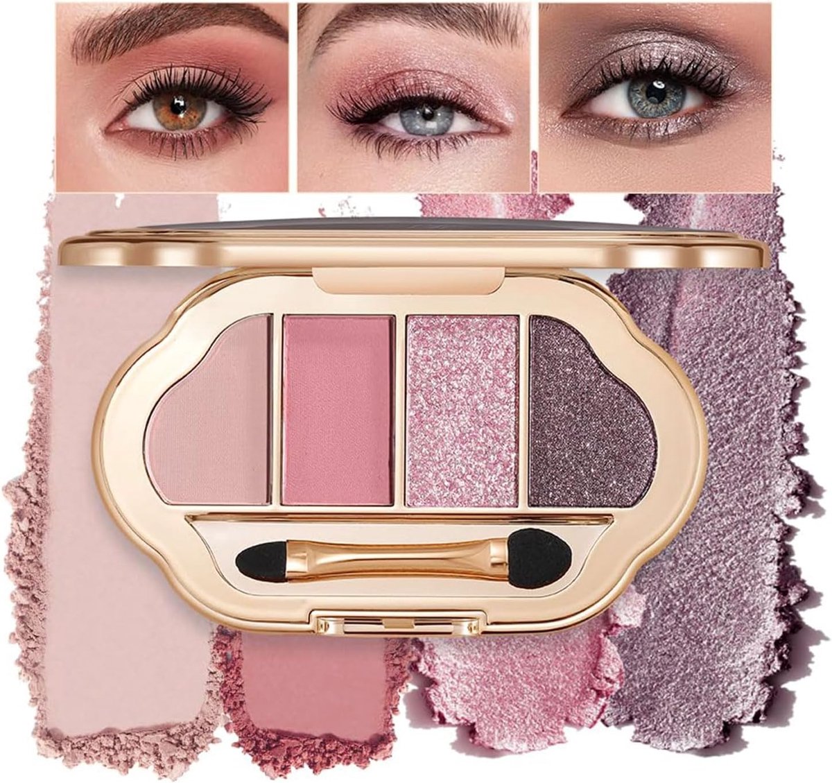 Lidschattenpalette met 4 kleuren, matte en glinsterende tinten, hoog gepigmenteerde, goed mengbare en langdurige oogschaduw, ideaal voor natuurlijke dagelijkse make-up, 04