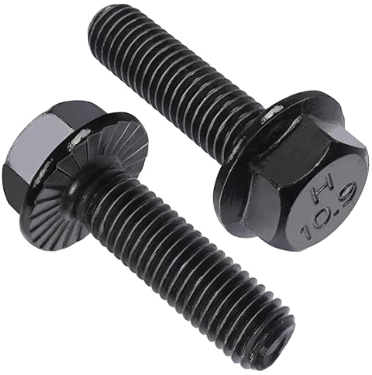 10 stuks zeskantschroeven met flens, 10,9 zwart gelegeerde schroeven, zwarte afwerking, zeskantige flenskopschroeven M10 x 60