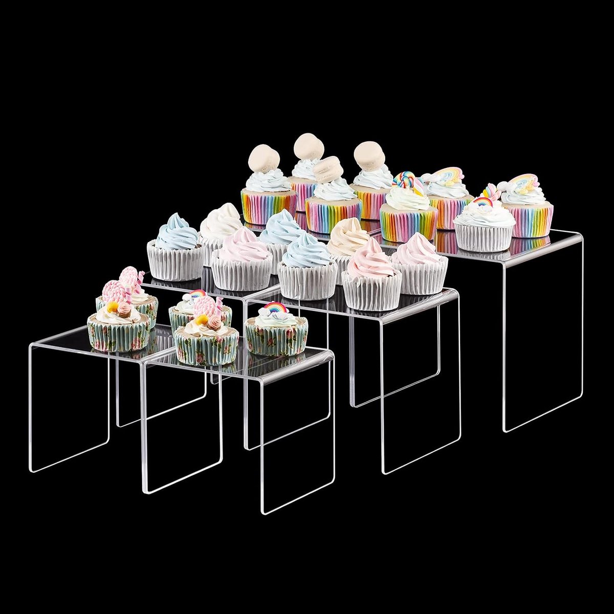 Clear Acryl Riser Display Stand, Acryl Display Riser Stand Plank voor Pops Figuren, Amiibo, Sieraden, Snoep, Cupcake, Dessert - 2 sets (5x6x7")