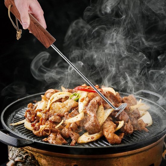 Flipper met vleeshaak, Flipper met vleeshaak Voedseldraaigereedschap Houten - Roestvrij staal Kookgadget voor het grillen van groenten, , kip, hotdogs en barbecueaccessoires — afbeelding 3