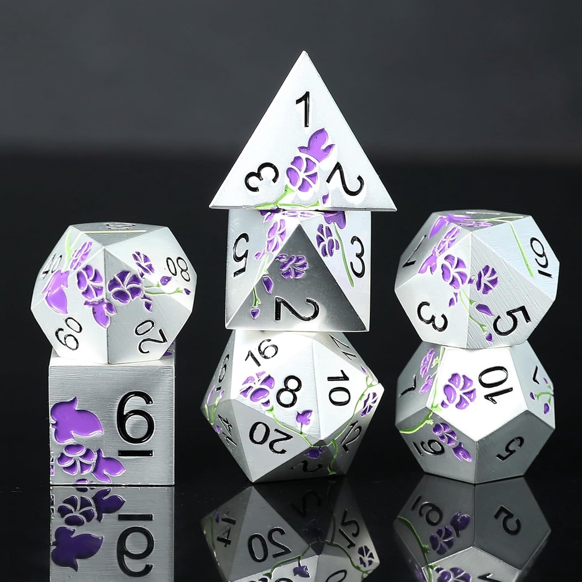 Metaal DND Dobbelstenen Set 7 D4, D6, D8, D10, D12, D20, D%, Polyedrische Metaal D&D-Dobbelstenen voor Dungeons and Dragons Pathfinder Rollenspellen Tafelspellen RPG MTG