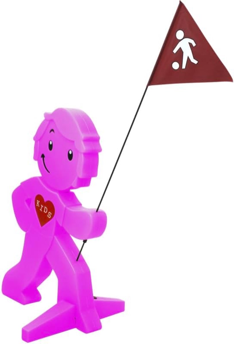 Waarschuwingsfiguur met vlag, reflecterende waarschuwingsstandaard voor kinderveiligheid - Let op langzaam rijden - bord automobilisten waarschuwing (1 x magenta)