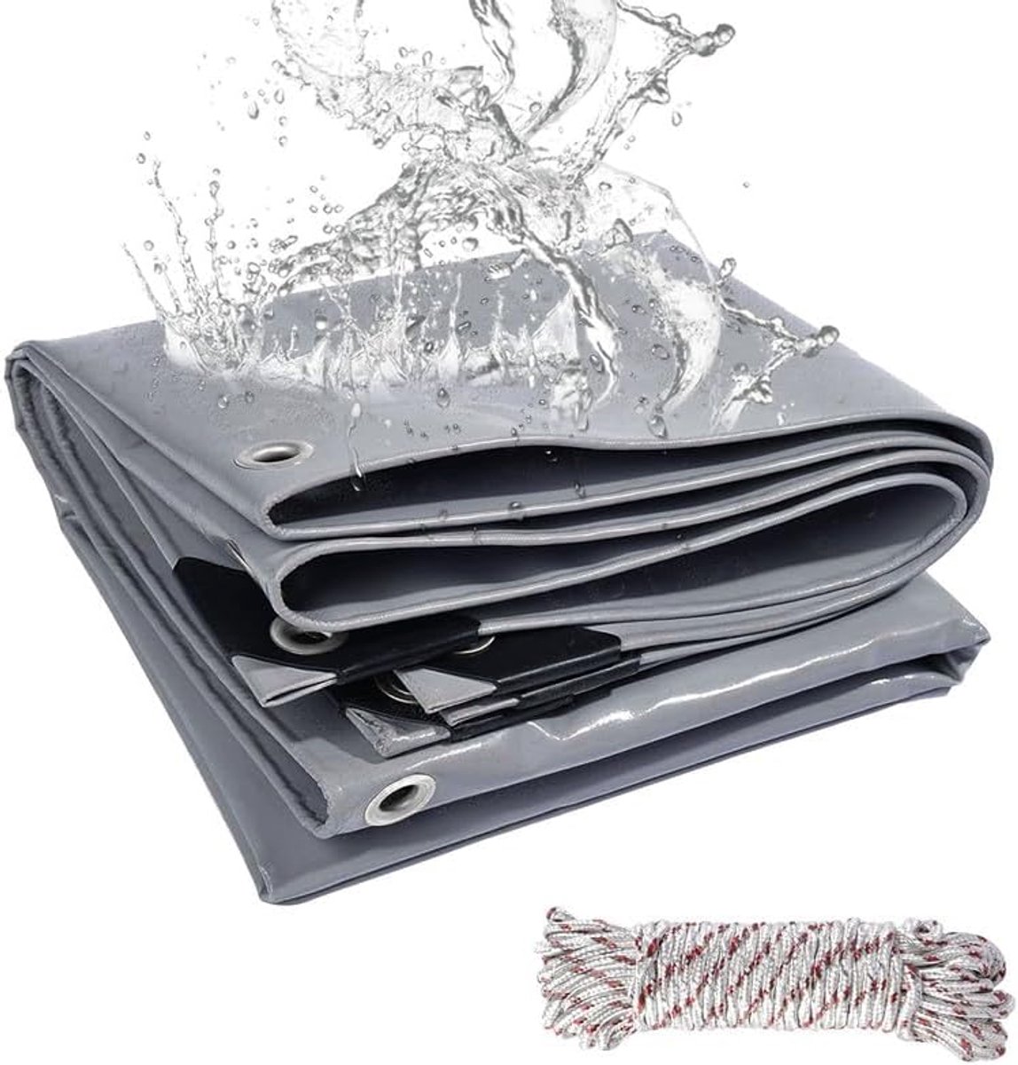 canvas met versterkte ogen, 440 g/m², grijs en waterdicht, met 10 m ankertouw (2×2,5 m)