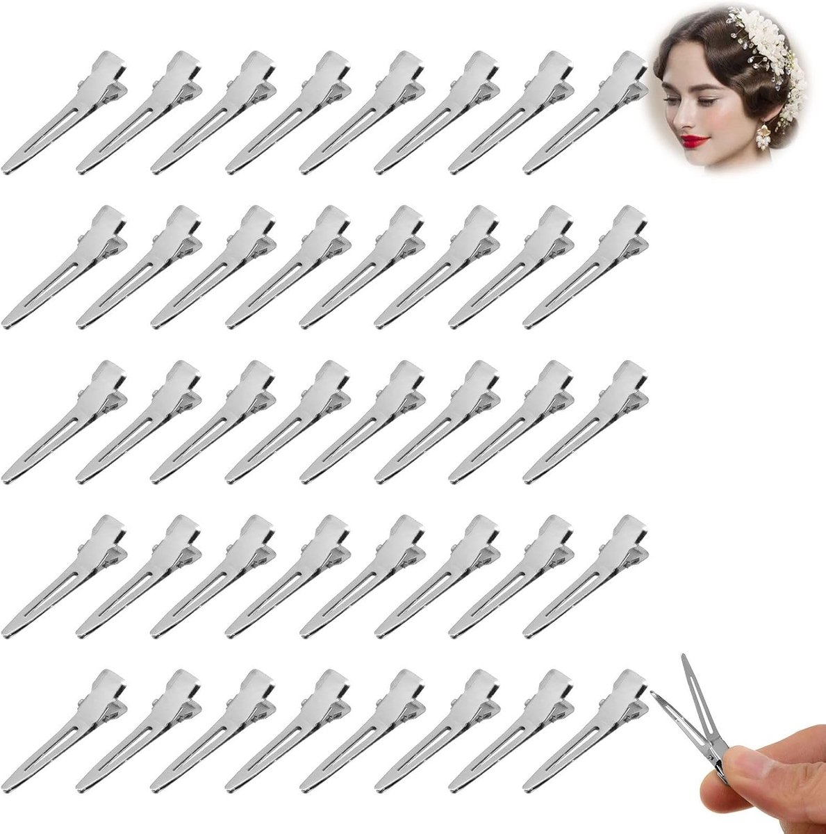 metalen krokodillenclips, eend haarspelden, zilverkleurige haarclips met opbergdoos, haarclips voor kapsalon, kappers, doe-het-zelf, 60 stuks