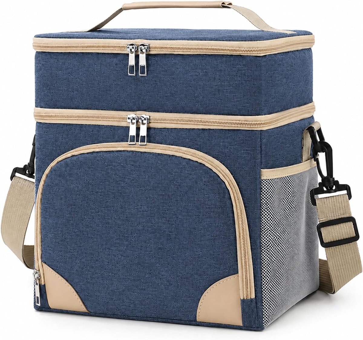 Thermotas voor levensmiddelen, 16 l, voedseltas, werktas, draagbaar, stof, 2 vakken, opslag, voor fruit, dranken, broodtrommel, paraplu, picknick, zwart