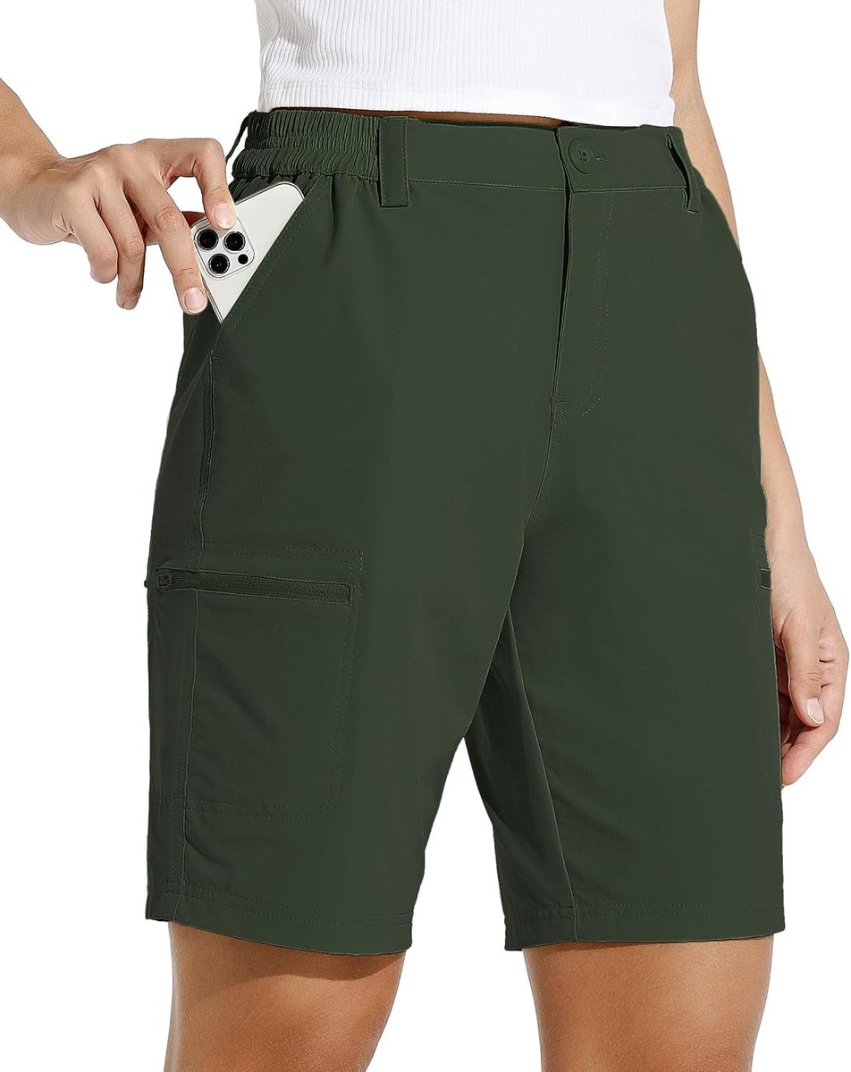 Shorts voor dames, 10 inch, wandelbroek, stretch, golf, actieve lange shorts, sneldrogend, wandelen, outdoor, lichte zomershorts