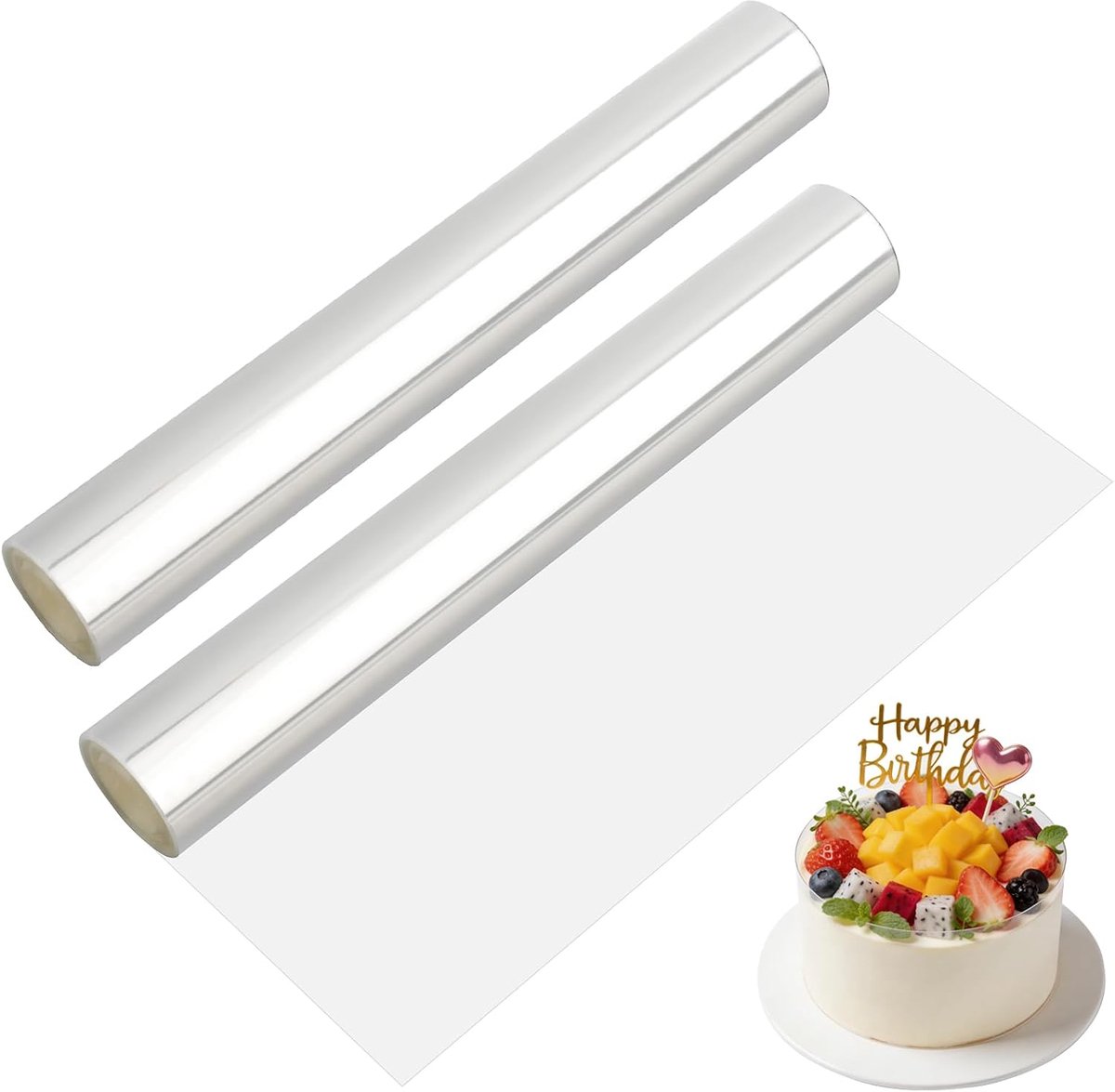 Taartrandfolie, 2 stuks, 30 cm, zeer stabiel, 10 m, taartfolie, transparante acetaatfolie, herbruikbaar, harde taartfolie voor mousse, cake, chocolade, dessert, knutselen