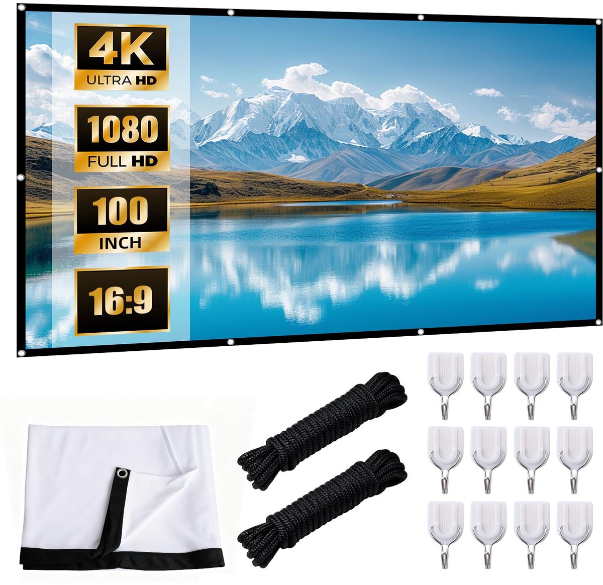 Beamerscherm 100 inch 16:9 HD - opvouwbaar canvas - anti-rimpel - ideaal voor binnen en buiten - SnelShoppen