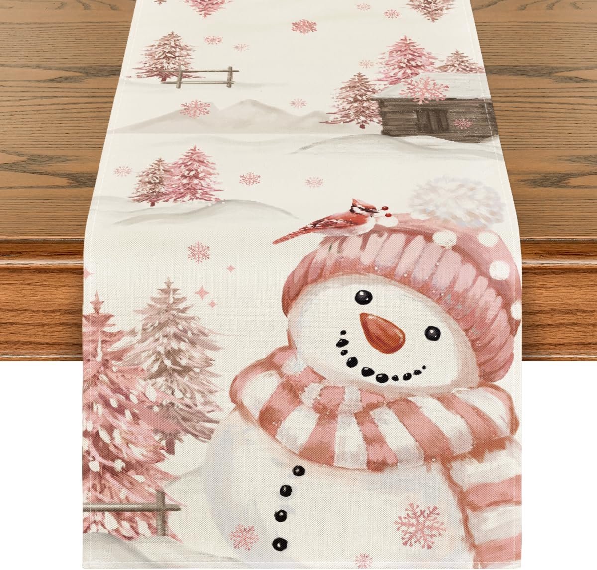 Mode Rosa Schneemann Weihnachten Tischläufer, Saisonnal Winter Küche Tisch Dekoration Drinnen Urlaub Party Dekor 40x140 cm