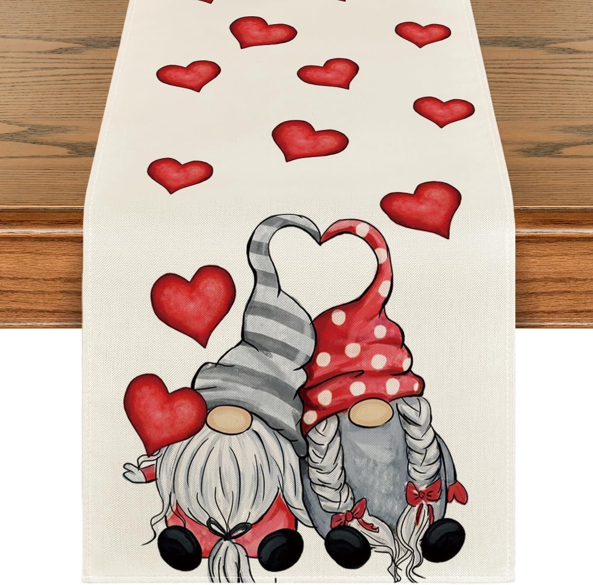 Mode Liebe Herz Gnom Valentinstag Tischläufer, Winter Frühling Saisonnal Küche Tisch Dekoration Drinnen Urlaub Party Dekor 40x140 cm
