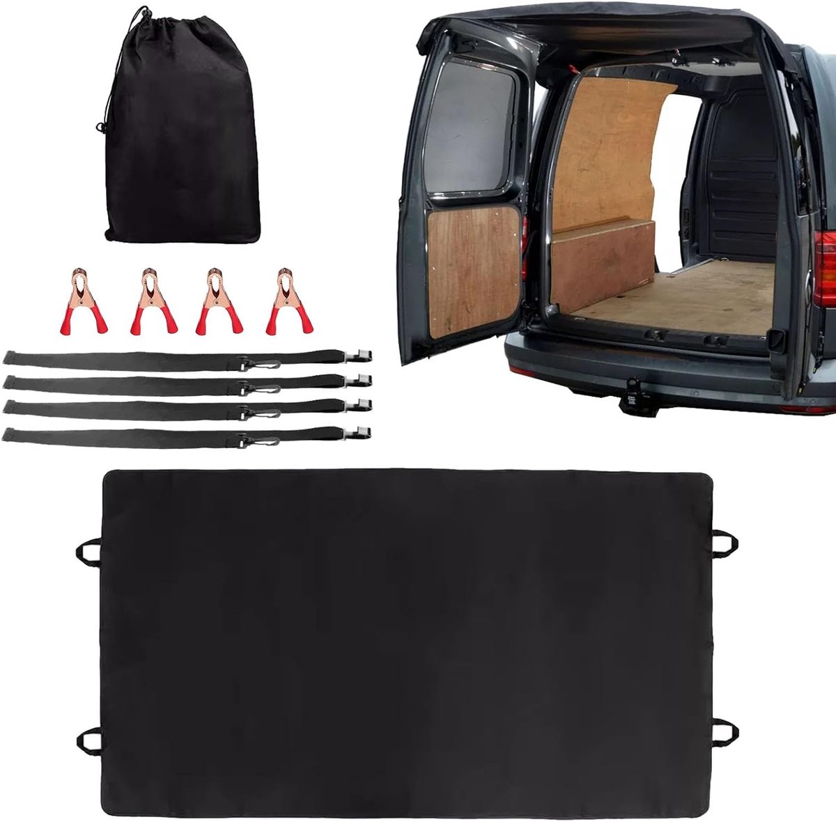 sneeuwdeur luifel afdekking waterdicht zonnescherm 600D Oxford scheurvaste op maat gemaakte afdekkingen voor T5 / T5,1 T6 Transit 180 cm x 114 cm zwart met opbergtas