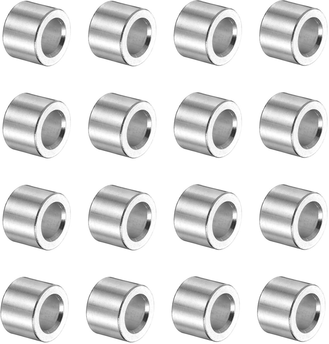 16 stuks aluminium afstandshulzen, 4,1 mm boring x 7 mm buitendiameter x 5 mm lengte, afstandhouderbus voor M4-schroeven, bouten en stangen, zilver